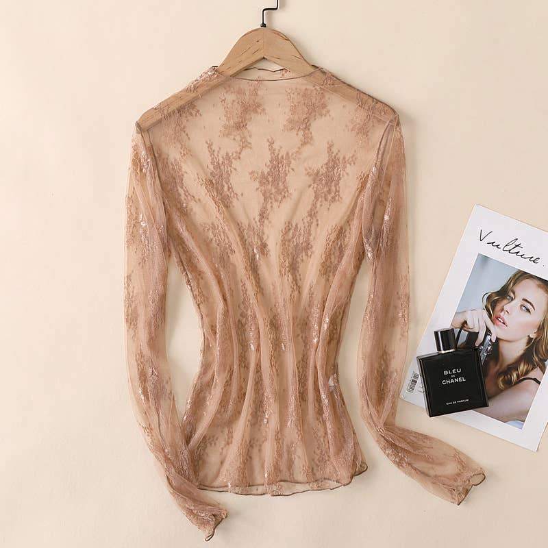 Lace Mesh Top: Coffee / Missy / XL
