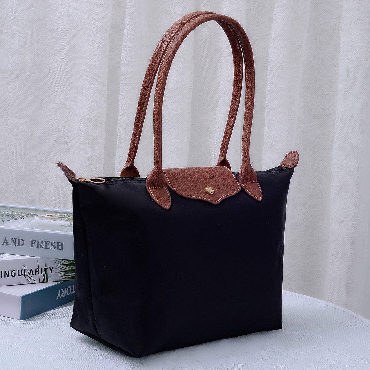 HM784 Hila 16 inch Nylon Tote Bag: Taupe