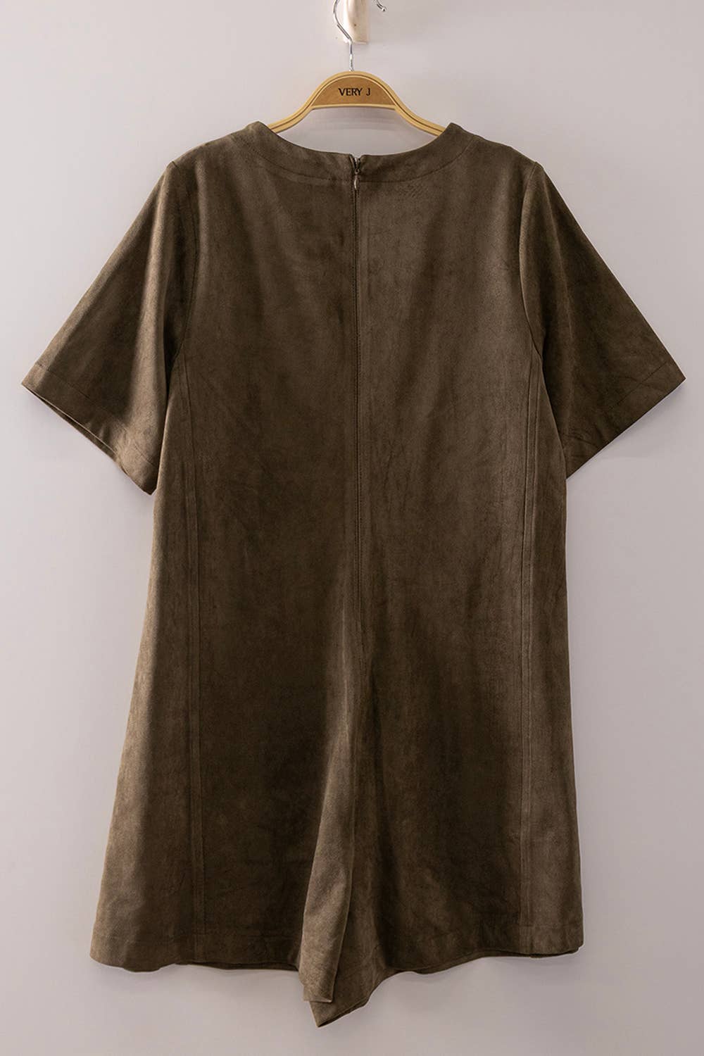 NP71107-Suede Short Sleeve Romper: CAMEL / S-M-L/2-2-2