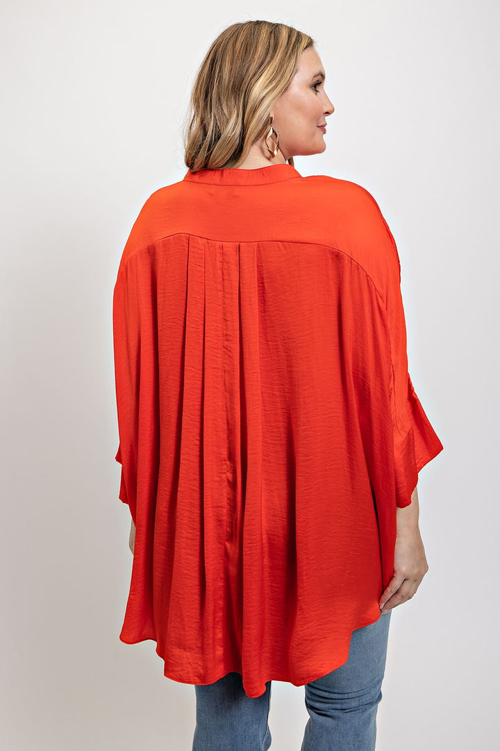 TOMATO RED SATIN BUTTON DOWN