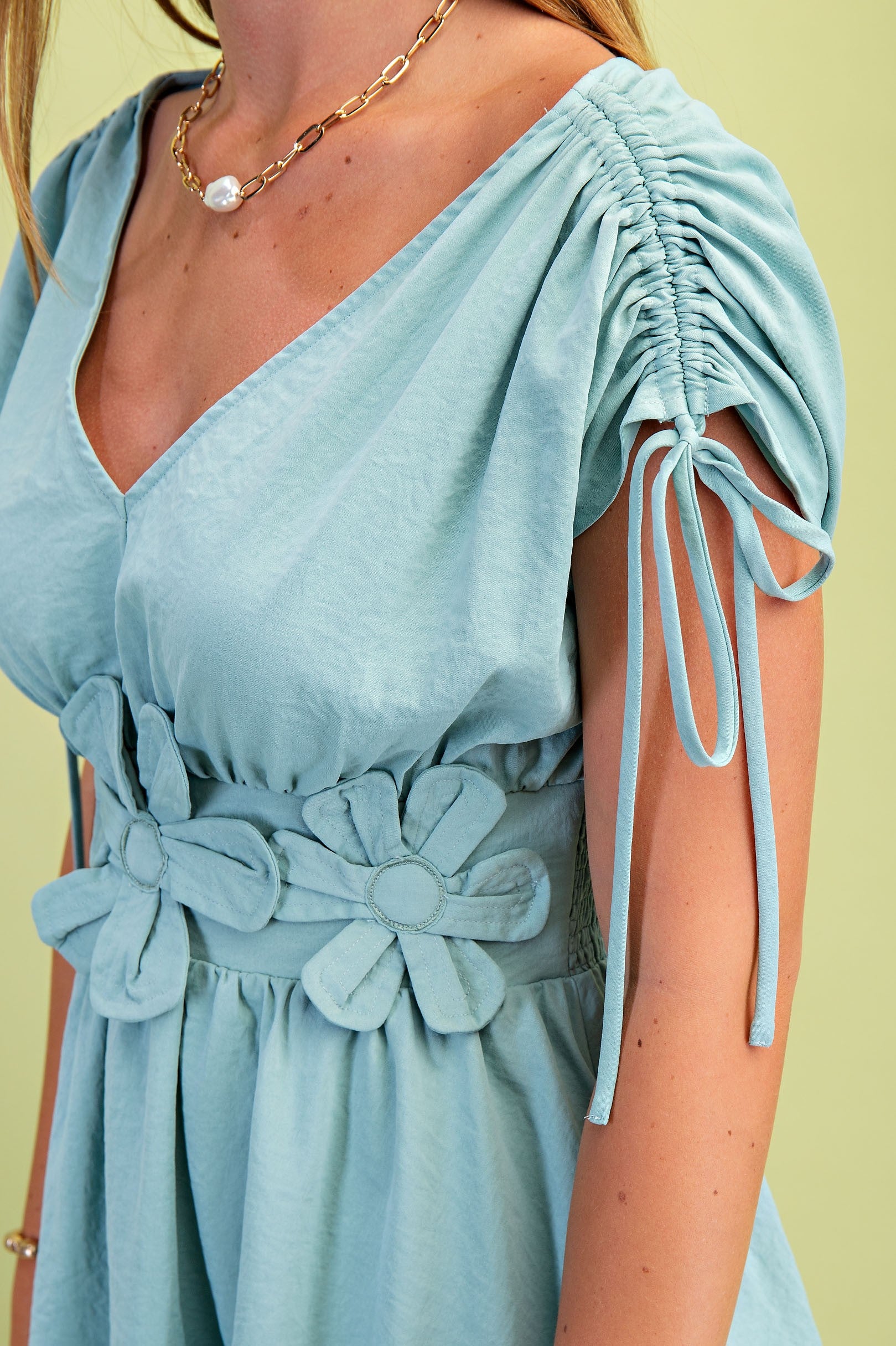 MINT EMBROIDERED BUTTON DOWN DRESS