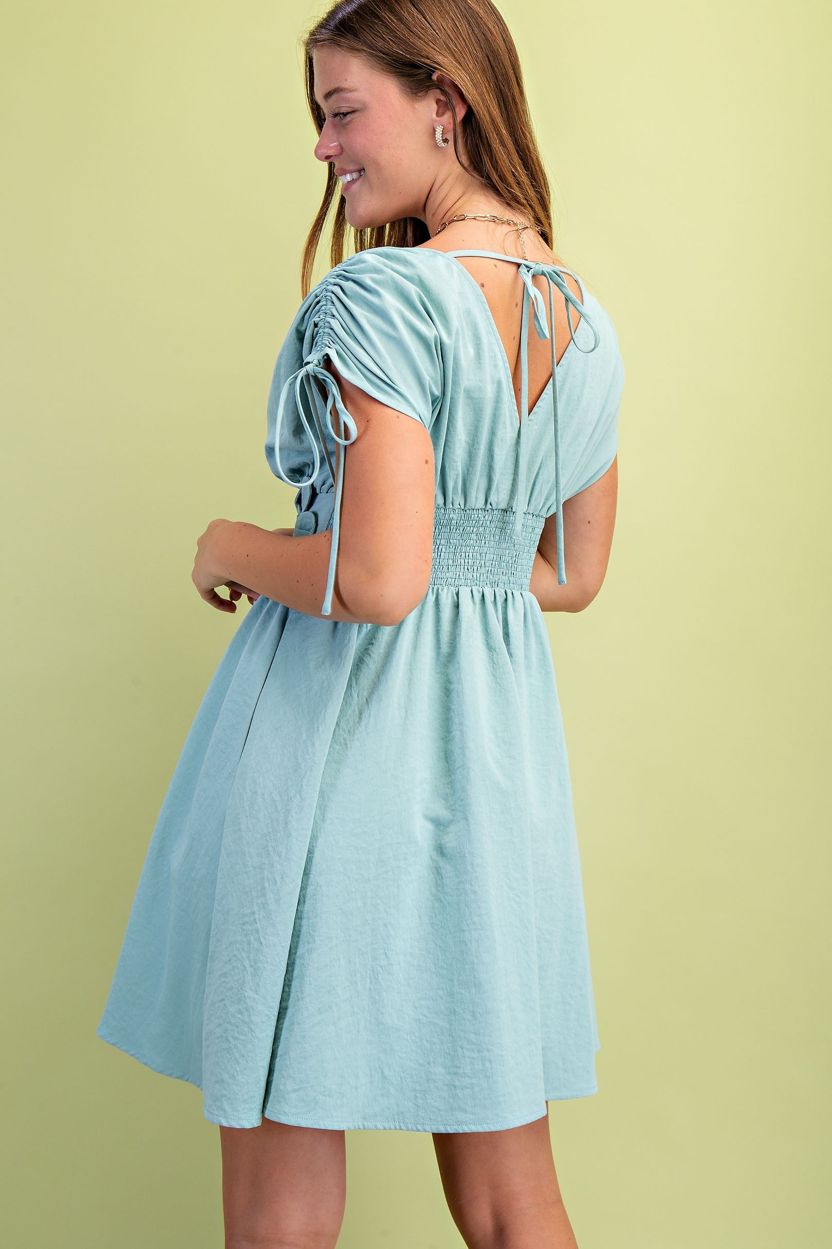 MINT EMBROIDERED BUTTON DOWN DRESS