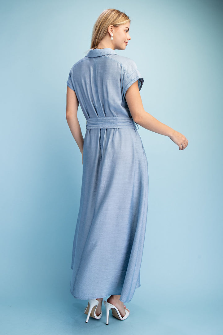 SILK DENIM COLOR  MAXI DRESS