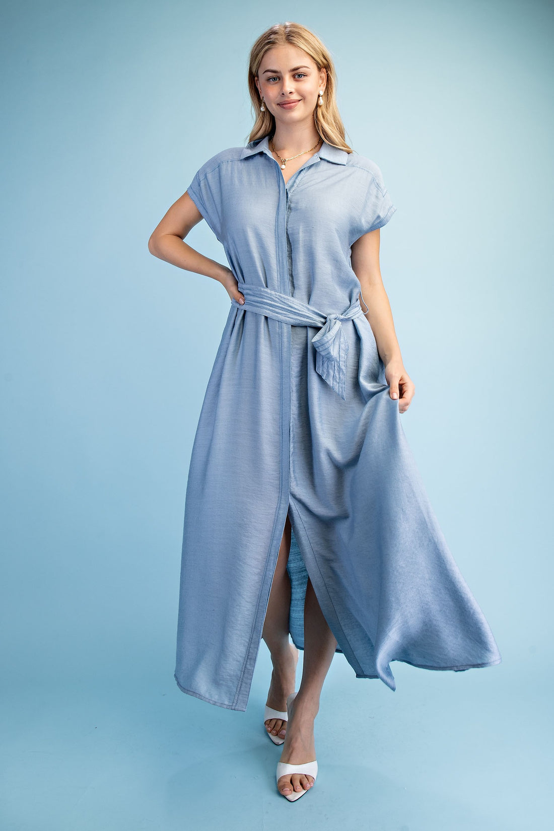 SILK DENIM COLOR  MAXI DRESS