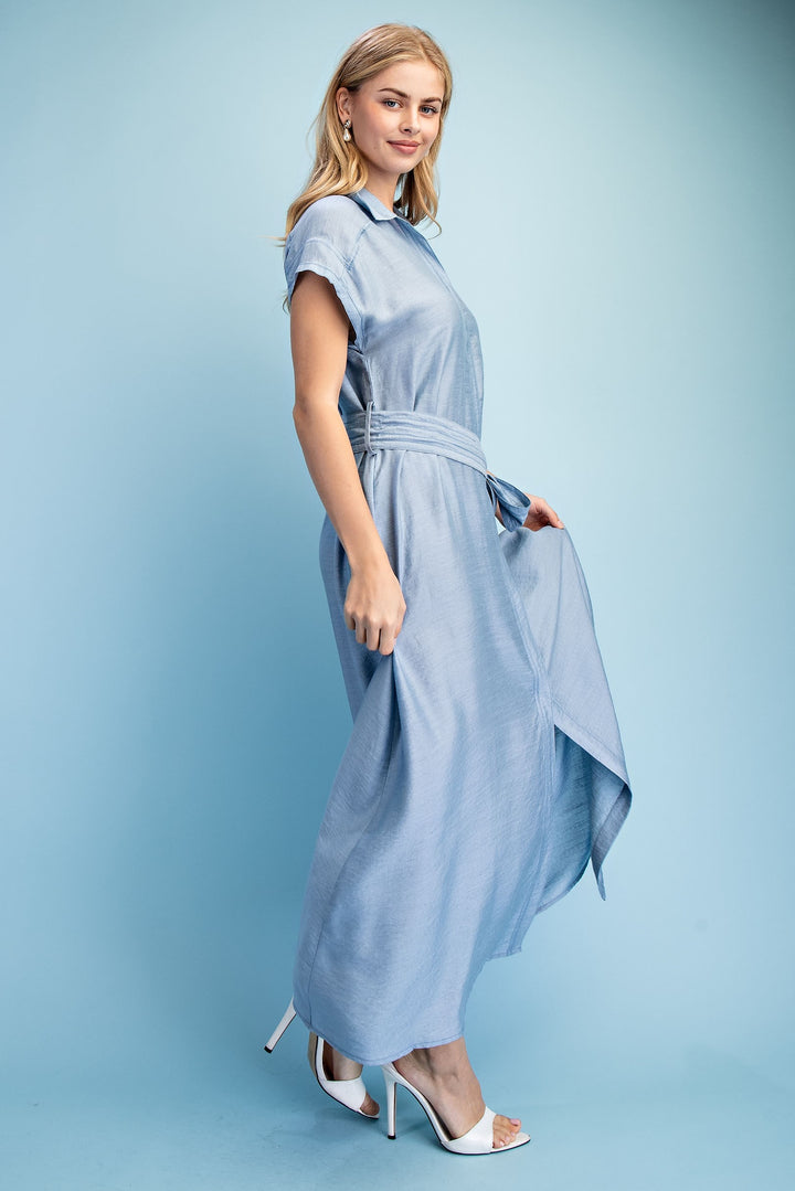 SILK DENIM COLOR  MAXI DRESS