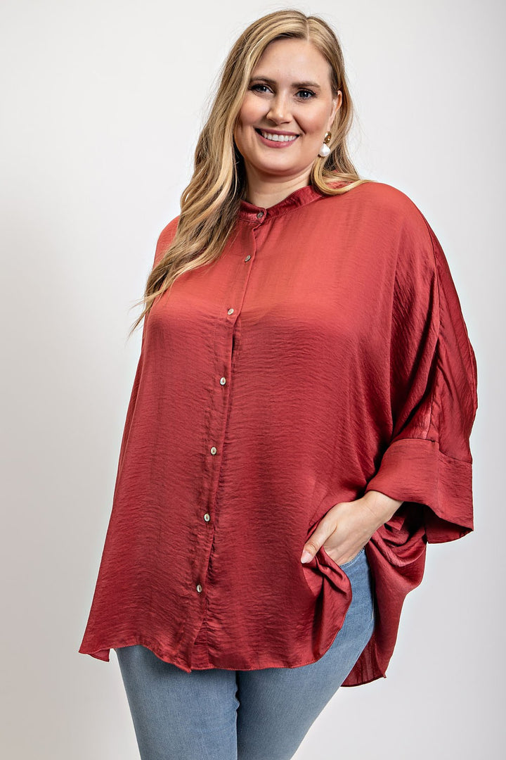 MARSALA SATIN BUTTON DOWN