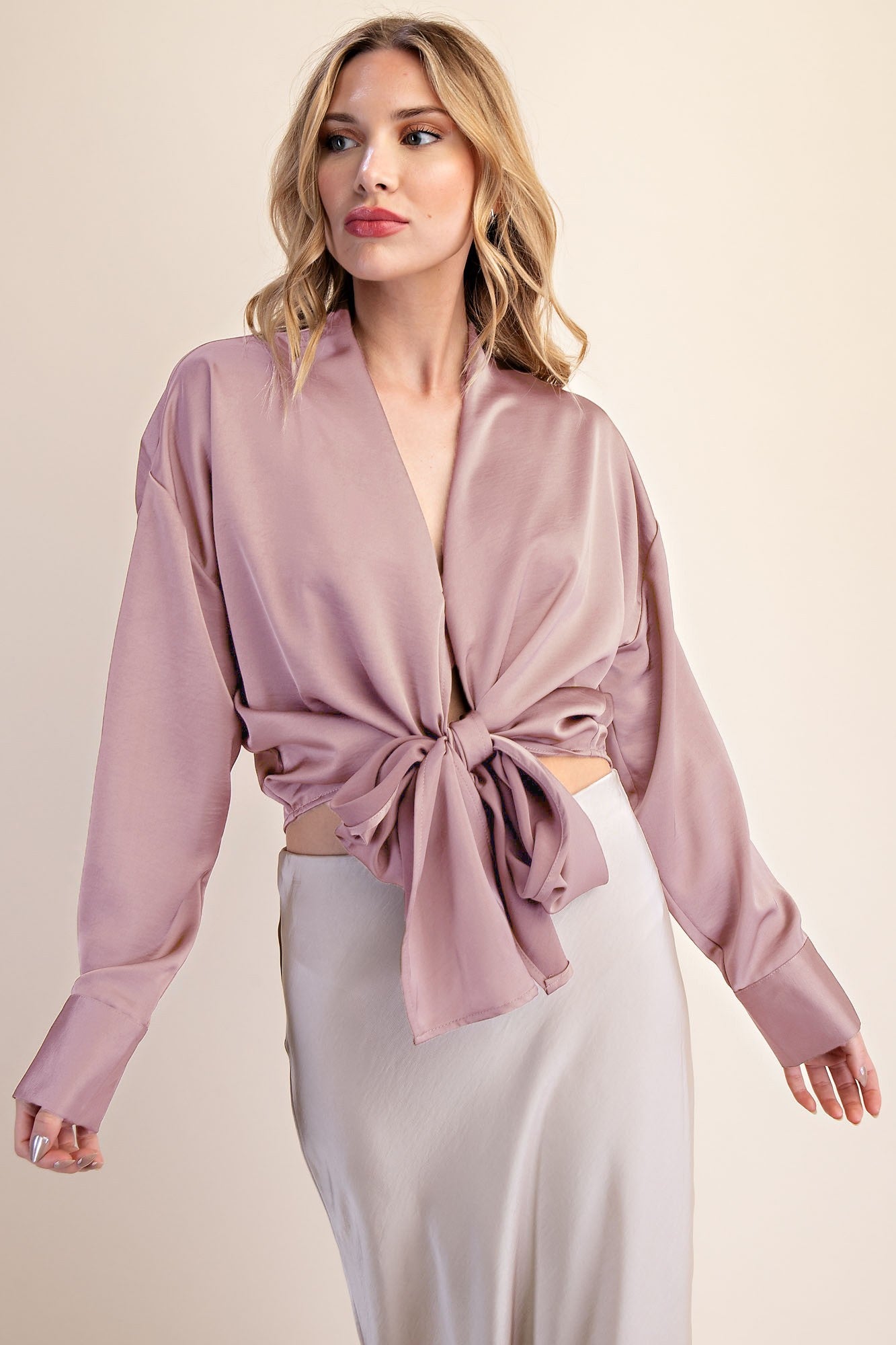 PINK RUFFLE V NECK PUFF SLEEVE TOP