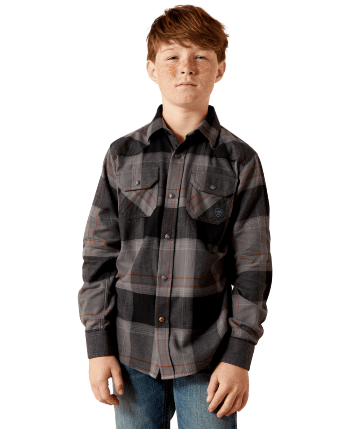 Ariat Youth Hernandez Retro Snap Shirt – 10065875 Dark Grey Plaid Western