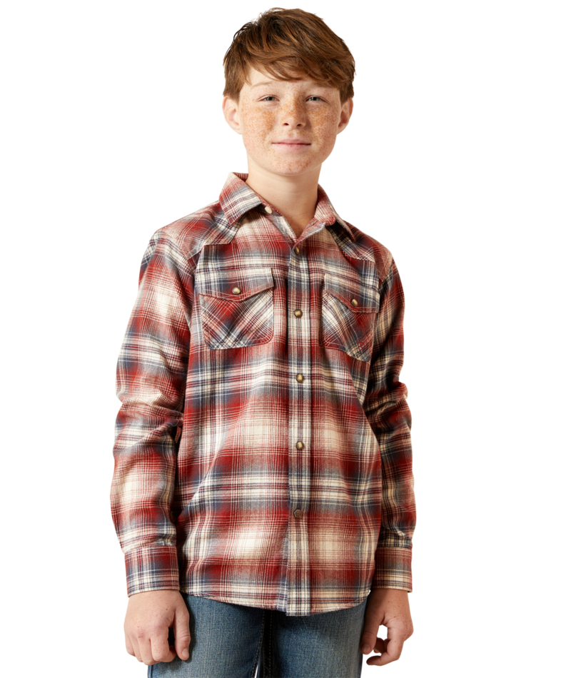 Ariat Youth Harper Retro Snap Shirt – 10065874 Rust Plaid Western