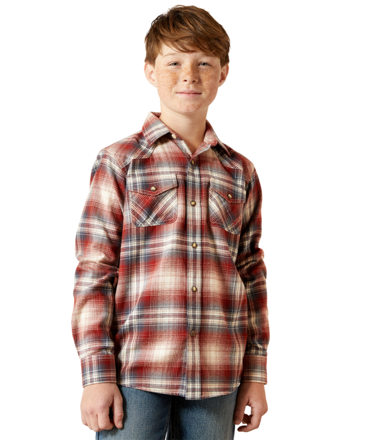 Ariat Youth Harper Retro Snap Shirt – 10065874 Rust Plaid Western