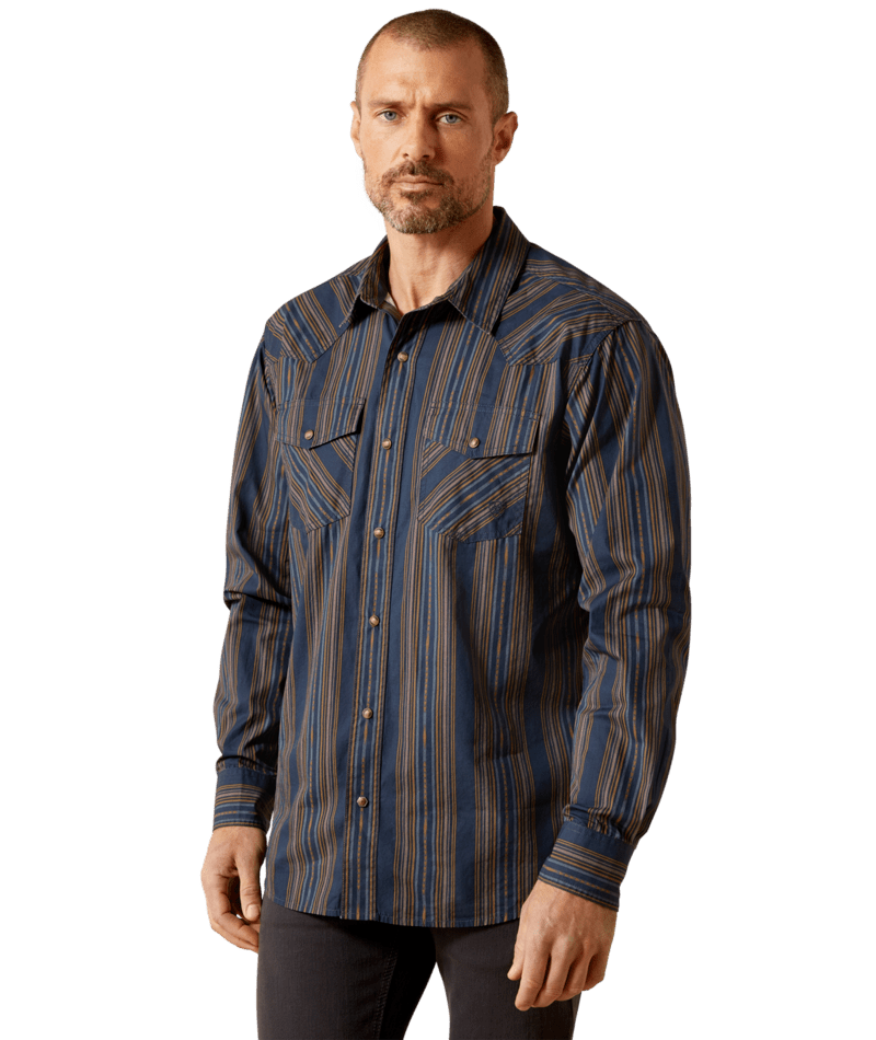 Ariat Retro Snap Shirt — P33809 Navy (100% Cotton, Slim Western Fit)