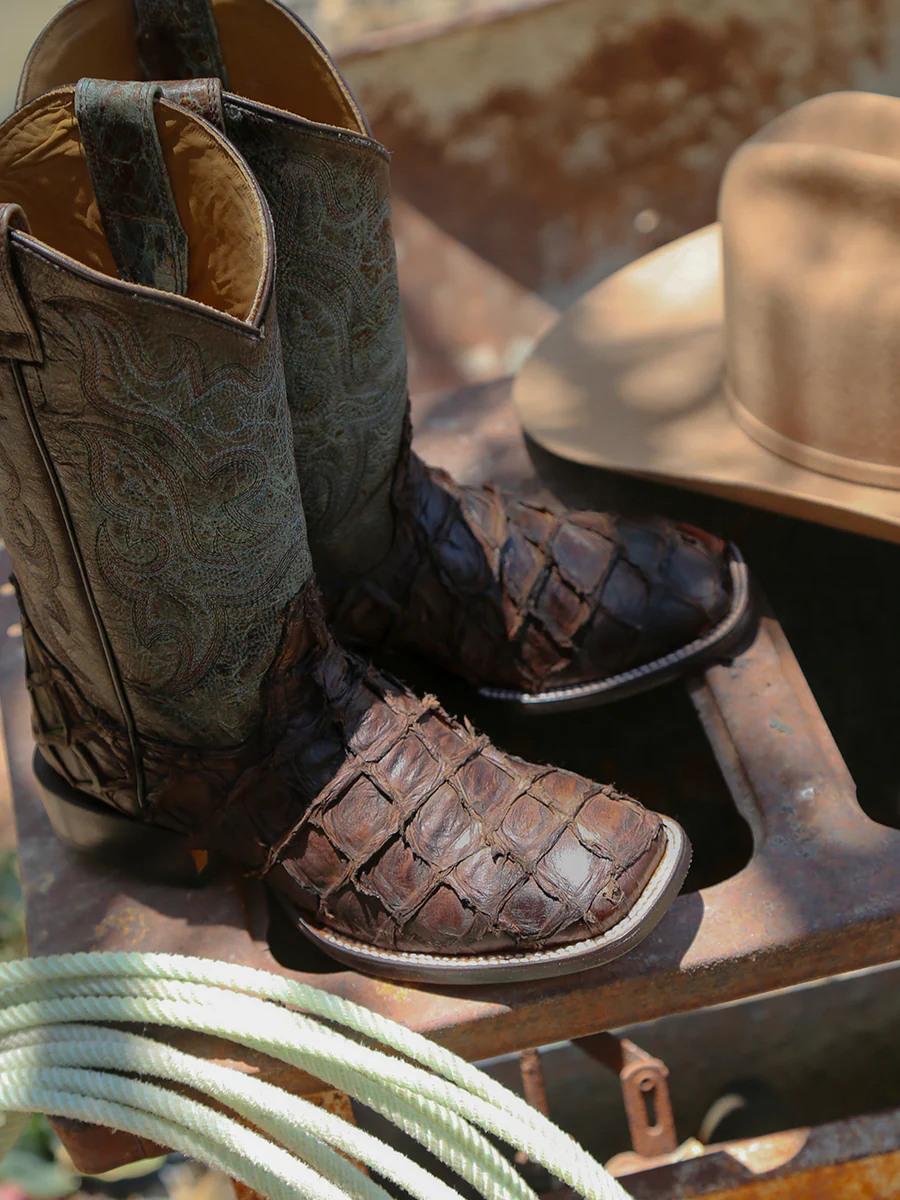 Corral B5023 Men’s Fish Pirarucu Cowboy Boots | Tobacco & Faded Turquoise