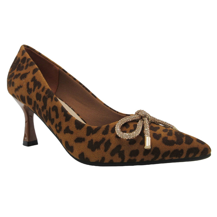 Lets Go Girls Leopard Suede Kitten Shoe